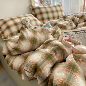 全新品质现代宿舍风格老钱美学四件套四季床上用品套装纯色图案涤纶材质纽扣闭合 - Product Image 6