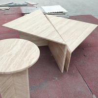 Ensemble de tables basses gigognes en travertin naturel, style moderne et minimaliste, avec table d'appoint géométrique en dalle, pour mobilier de salon de luxe (OEM/ODM)