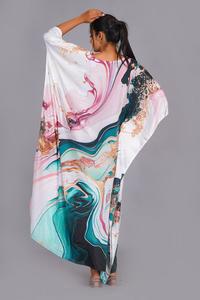 Caftán de Lujo para Mujer, Corte Holgado, Primavera-Verano, Satén con Estampado Floral, Transpirable, Cierre con Cordón, Ideal para la Playa, Excelente Precio - Product Image 2