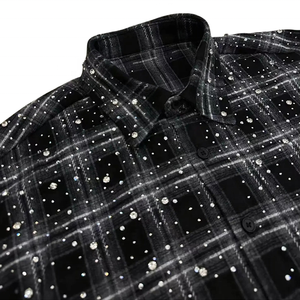 Camicia di Flanella a Quadri da <span class=keywords><strong>Uomo</strong></span> YUCHEN Personalizzata Effetto Acido Lavato Stile Streetwear Alta Qualità Oversize Vintage a Maniche Lunghe con Strass - Product Image 2