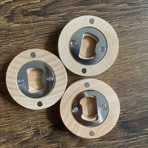 Wood Round Magnetic Bottle Opener <b>Fridge</b> Magnet Beer Opener for Wedding Gift - Product Image 1