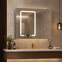 Lemari Cermin Kamar Mandi LED Modern, Terpasang di Dinding, dengan Sensor Sentuh dan Layar Digital untuk Penyimpanan Obat, Cocok untuk Hotel dan Rumah