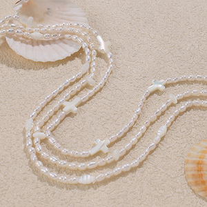 Freshwater Pearl Necklace <b>Set</b> With Cross Pendant Imitation Pearl Women's Fashion Jewelry Stainless Steel 18K Gold Plated - Product Image 2