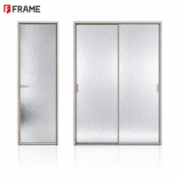 Porte de douche coulissante moderne en verre dépoli effet vague d'eau, cadre étroit en aluminium, opaque, style français, pour chambre, salle de bain, salle humide