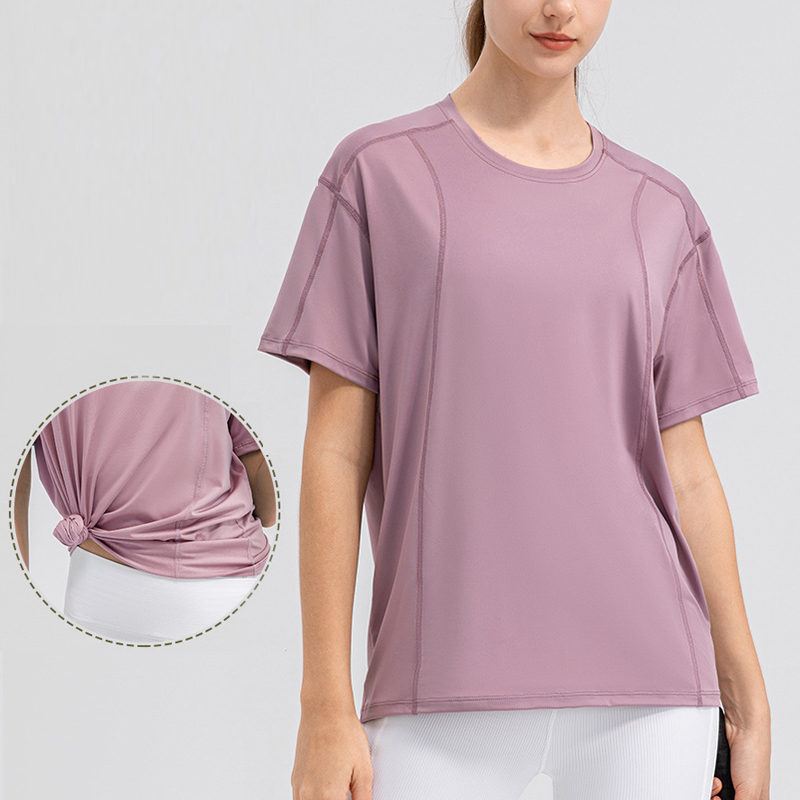 Women's Loose Fit Fleece Sports Short Sleeve Quick-Dry Breathable Running Fitness T-Shirt Moisture-Wicking Yoga Wear OEM&ODM