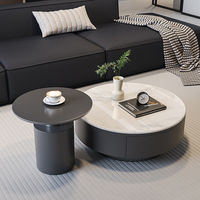 Table basse ronde en pierre frittée blanche, base en bois massif, tiroir de rangement, table centrale moderne et minimaliste pour salon, diamètre 70 cm