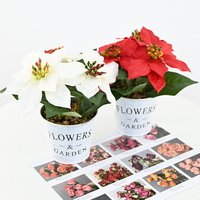 Poinsettia artificielle rouge et blanche à 3 têtes, fleurs de Noël pour centre de table de Noël, décoration de mariage et de fêtes