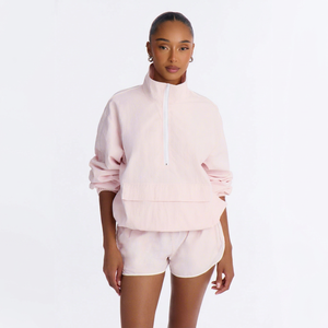 Ensemble coupe-vent colorblock pour femmes, sweat à capuche et short, vêtements de sport légers à fermeture éclair, survêtement 2 pièces, décontracté, pour la course à pied, la gym, le fitness - Product Image 1