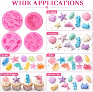 Round <b>Silicone</b> Cake Mold with Sea Creatures 5-Piece Set for Fondant Chocolate Polymer Clay Crafting Easy Demoulding - Product Image 5