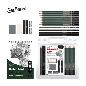 Xin bowen Set seni profesional, peralatan Menggambar bantalan sketsa Set pensil arang rautan pensil dengan kotak 19 buah