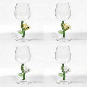 Verre à vin de luxe en forme de tige florale, soufflé à la main, avec branche de fleur 3D, gobelet transparent pour vin rouge de Bordeaux, élégante flûte à <span class=keywords><strong>champagne</strong></span> - Product Image 6