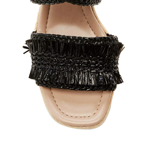 Sandalias de cuña negras de tacón medio con punta abierta, estilo coreano, para mujer - Product Image 5