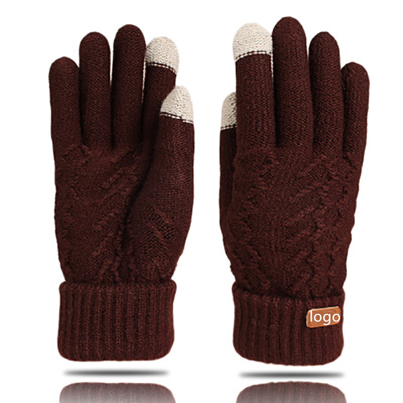 Женские зимние перчатки для сенсорного экрана с логотипом на заказ, теплые вязаные жаккардовые термоперчатки с резинкой на манжетах для сенсорного экрана