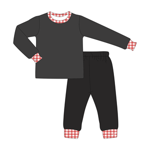 Set di Abbigliamento per Neonati Personalizzato in Vendita, 100% Cotone, Camicia con Bordatura Rossa e Pantaloni a Quadri, Outfit Coordinati per Fratelli e Sorelle, Look per Bambini e Bambine - Product Image 5