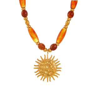 Collana Asu Vintage con Perle d'Ambra e Ciondolo Sacro Cuore e Dio Sole, Gioielli Boho Statement per Donne - Product Image 6