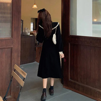 Robe longue rétro française pour femmes, style printemps, dentelle noire, grande taille, manches longues, pour un usage décontracté