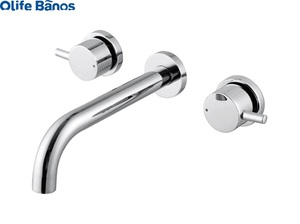 Guangdong Salle de bain 3 trous Vieux montage <span class=keywords><strong>mural</strong></span> Robinets de lavabo de salle de bain Mélangeur de lavabo dissimulé en or brossé Robinet chaud et froid - Product Image 5