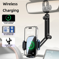 Soporte para iPad y Teléfono Móvil para Espejo Retrovisor con Brazo Telescópico y Altura Ajustable para el Tablero del Automóvil, Aleación de Aluminio