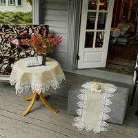 Nouvelle arrivée : Nappe carrée anti-plis et anti-taches, motif végétal, en mélange de lin avec bordure en dentelle, style moderne, tissée pour la maison, la plus vendue