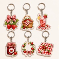 Porte-clés vintage en acrylique, thème fraise, style campagnard, petit accessoire à suspendre pour sac à dos, vente en gros fabricant