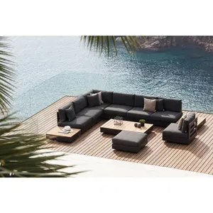Customized outdoor sectional sofa Teak wood top Garden sofas sets Waterproof durable furniture