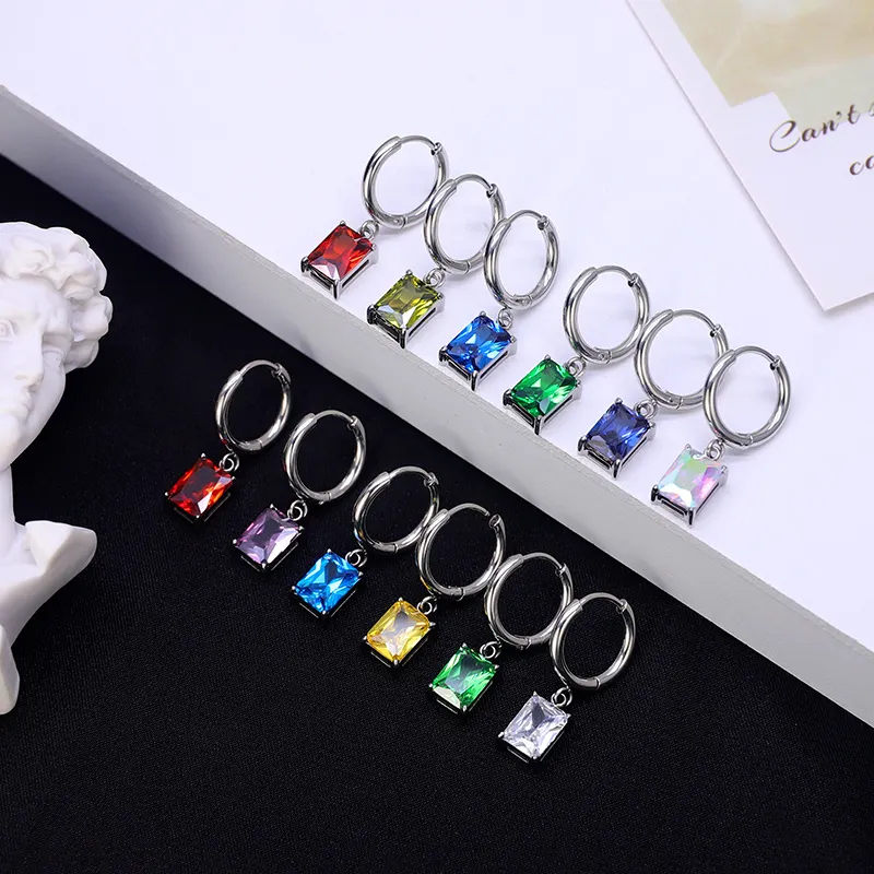 Fashion jewelry 12 Months Lucky Birthday Stone stainless steel 12 Colors 6.9*8.9mm Earrings for lady