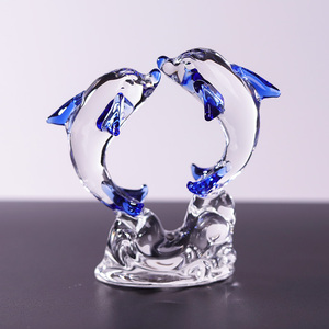 크리스탈 유리 돌고래 장식품 광택 처리된 동물 테마 수집품 책상 장식 또는 장식용 - Product Image 5