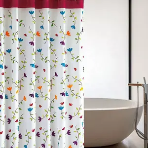 유럽 스타일 폰지 두꺼운 폴리 에스테르 난초 꽃 인쇄 샤워 커튼 패브릭 욕실 방수 파티션 커튼