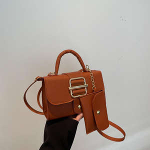 New Fashion Design PU Texture <b>Belt</b> Decorative Handbag Single Shoulder Crossbody Bag Solid Color Tote Bag - Product Image 2