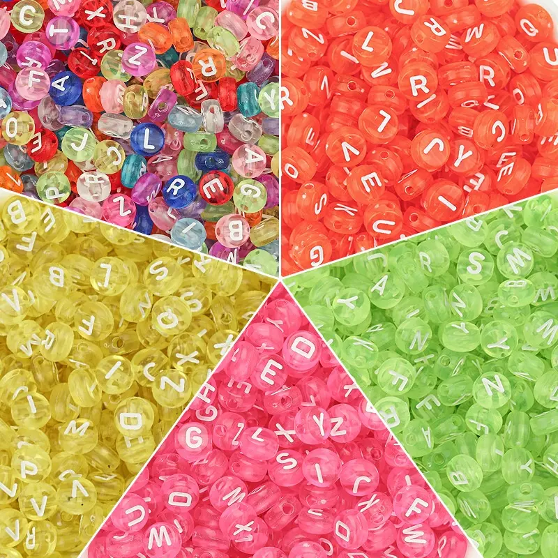 plastic acrylic transparent english letter beads 4*7mm flat round shape A to Z 26 alphabet beads for DIY jewelry making