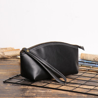 Nouvel Arrivage : Porte-monnaie Pochette Femme en Cuir Véritable avec Fermeture Éclair, Organisateur en Cuir Tanné Végétal