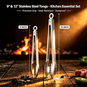 Accessoires de cuisine, outil de cuisson, pinces en acier inoxydable de 9 à 12 pouces avec embout en silicone, pinces à servir, pinces à griller, pinces à pain, petites pinces - Product Image 3