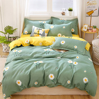 Ensemble de Literie Trois Pièces en Coton Brossé Lavé du Fabricant pour Lit Simple de Dortoir avec Drap Plat, Taie d'Oreiller et Housse de Lit