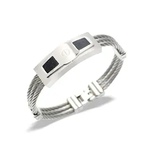 Hot Vintage Armband Mannen Titanium Staal Gedraaid Goud Kabel Twee-Tone Draad Armband Met Echt Leer