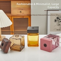 Offre Spéciale – En Stock – Bouteille en Verre Carrée de 500 ml pour Diffuseur à Bâtonnets Sans Flamme avec Couvercle en Bois Naturel – Contenant Vide pour Parfum d'Intérieur