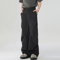 Pantalon décontracté d'été haut de gamme unisexe Pantalon droit confortable de taille moyenne Pantalon de niche à plis et cordon de serrage Pantalon de style américain