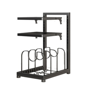 Stainless Steel Double Tier Pot <b>Rack</b> Kitchen Floor-to-Ceiling Standing Type Towel <b>Rack</b> with Waterproof Design for Home Use - Product Image 2