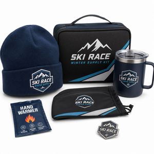 Kit de Invierno Personalizado para Carreras de Esquí con Gorro de Forro Polar, Taza Aislada, Bolsa para Gafas, Calentador de Manos y Placa Metálica - Product Image 1