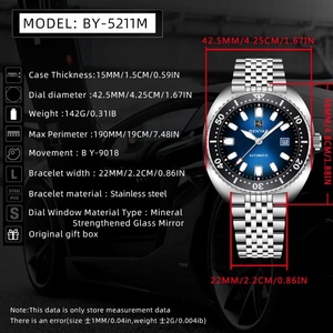 BENYAR 5211 NEW 42MM Gradient Dial <b>Watch</b> Stainless Steel Automatic Mechanical Luminous <b>Watches</b> Men - Product Image 3