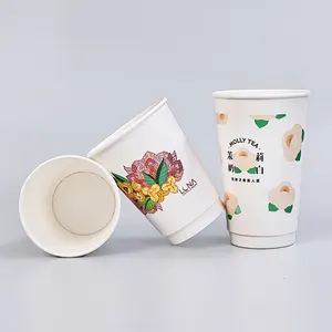 Gobelet jetable en papier peint à double logo personnalisé pour boisson chaude accepte les gobelets en papier de 8/12/16/20oz pour tasse à café et boissons chaudes