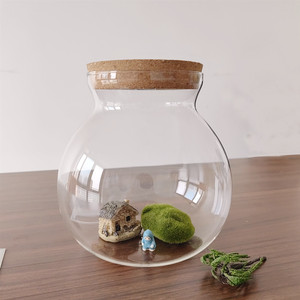 Pot en verre micro-paysage fait à la main couvercle en liège vase de table en gros pour mariages terrarium style art déco pour plantes aériennes - Product Image 5