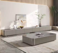 Ensemble de meuble TV et table basse multifonctionnel en bois cannelé de luxe, design moderne et élégant pour salon