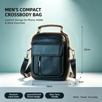 Sac bandoulière compact en cuir véritable pour homme, léger, imperméable, avec fermeture éclair, pour le travail et les voyages
