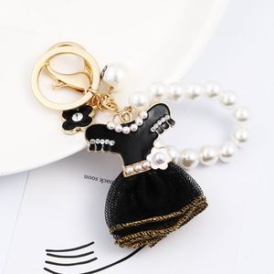 New Fashion Black Skirt Keychain Pearl <b>Key</b> Chains Women Bag Charm Pendant Car <b>Key</b> <b>Ring</b> Creative Dress Design Keyings Wholesale - Product Image 1