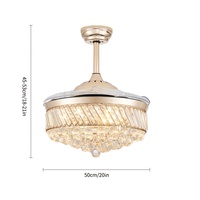 Lustre Moderne de Luxe Doré LED, Ventilateur de Plafond en Cristal 60W avec Télécommande, Suspension Fantaisie pour Maison, Hôtel, Salon