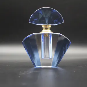 CJ-hecho a mano 10ML personalizado en forma de abanico azul K9 de cristal de aceite de botellas de Perfume con de cristal
