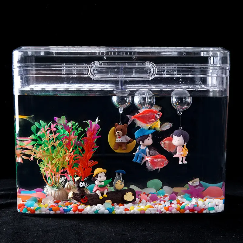 Aquarium en verre transparent de réservoir de poissons de petit réservoir de poisson rouge de salon avec l'éclairage d'oxygène