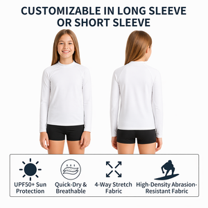 Maillots de bain pour filles OEM personnalisés, protection solaire UPF50+, chemises compressées, rashguard, séchage rapide, respirant, pour la natation, le surf, le parc aquatique - Product Image 2