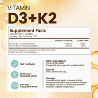 Complément alimentaire OEM Vitamine D3 K2 Complex, Gélules 2-en-1 D3 K2 avec MK7 et Huile de Coco 100% Pure