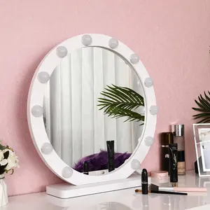 New design White Electric Circle makeup table vanity mirror with bluetooth dimmable led lights